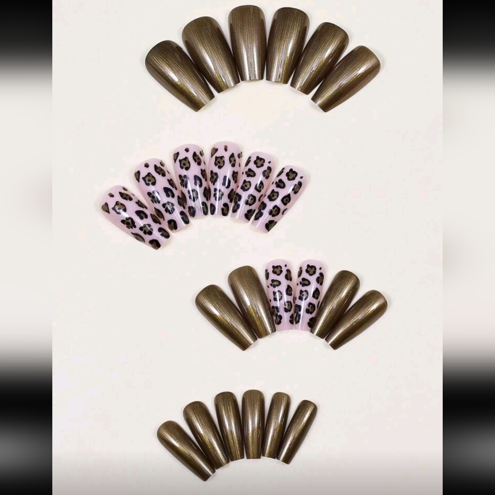 Gold and Leopard Print Press-on Nails - Picture 2 of 6